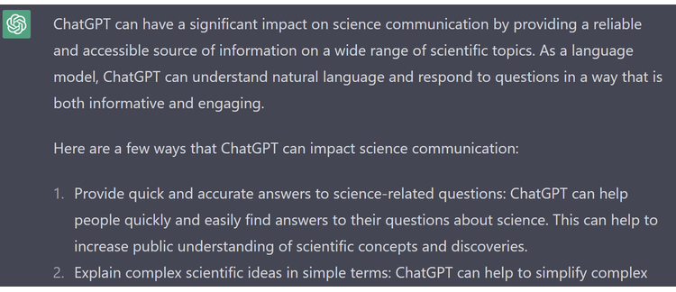 “ChatGPT & Scicomm” – a critical reflection on implications, potential scenarios and a call to action